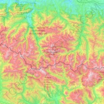 Parque nacional de los Pirineos topographic map, elevation, terrain