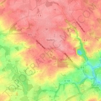 Guilers topographic map, elevation, terrain