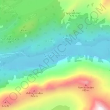 Spilderdalsvatnet topographic map, elevation, terrain