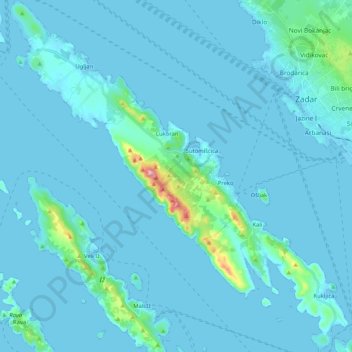 Ugljan topographic map, elevation, terrain