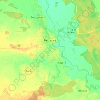 Berezne topographic map, elevation, terrain