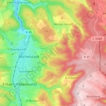 Michelstadt topographic map, elevation, terrain