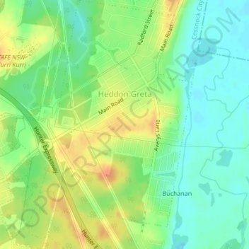 Heddon Greta topographic map, elevation, terrain