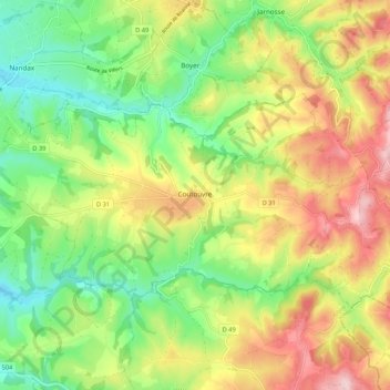 Coutouvre topographic map, elevation, terrain