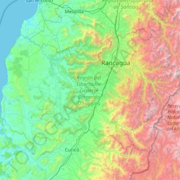 O'Higgins Region topographic map, elevation, terrain