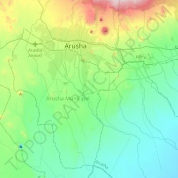Arusha topographic map, elevation, terrain