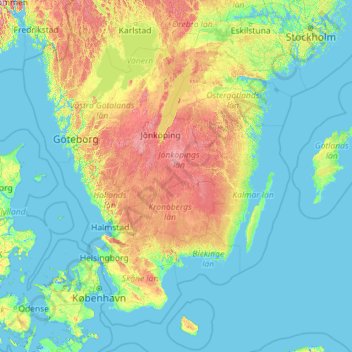 Region Götaland topographic map, elevation, terrain