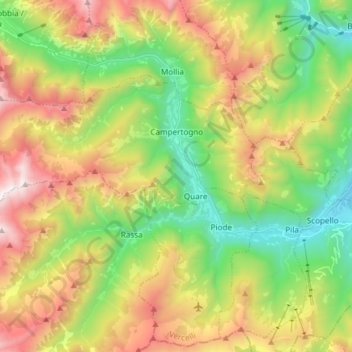 Campertogno topographic map, elevation, terrain