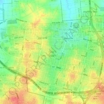 Raanana topographic map, elevation, terrain