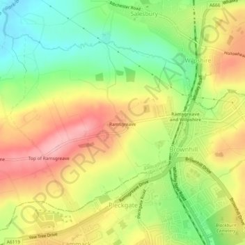 Ramsgreave topographic map, elevation, terrain