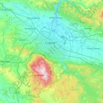 Sofia-City topographic map, elevation, terrain