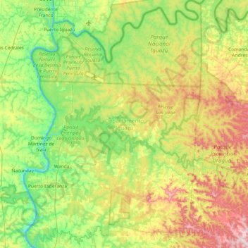 Departamento Iguazú topographic map, elevation, terrain