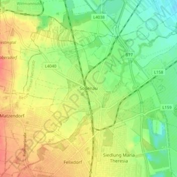 Sollenau topographic map, elevation, terrain