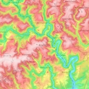 Bourscheid topographic map, elevation, terrain
