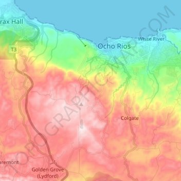 Ocho Rios topographic map, elevation, terrain