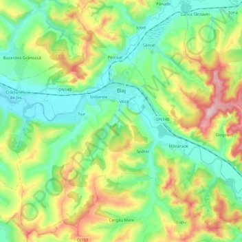 Blaj topographic map, elevation, terrain