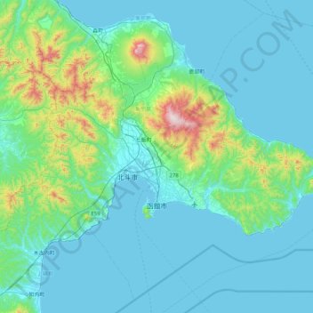 Hakodate topographic map, elevation, terrain