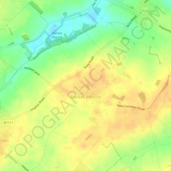 Market Weston topographic map, elevation, terrain