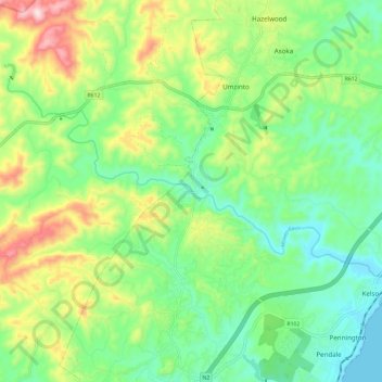 Umzinto topographic map, elevation, terrain