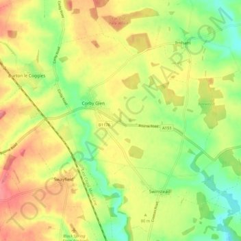 Corby Glen topographic map, elevation, terrain