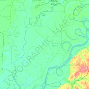 Tensas Parish topographic map, elevation, terrain