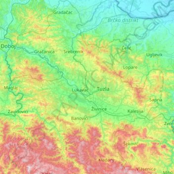 Tuzla Canton topographic map, elevation, terrain