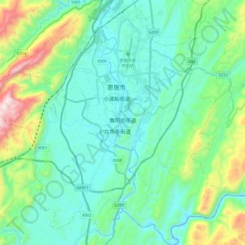 Wuyangba Subdistrict topographic map, elevation, terrain