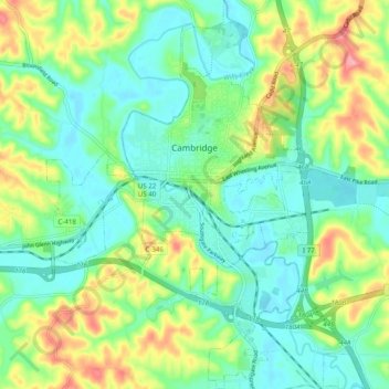 Cambridge topographic map, elevation, terrain