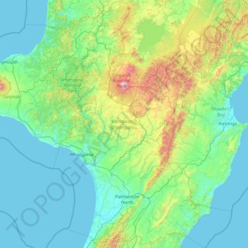 Manawatū-Whanganui topographic map, elevation, terrain