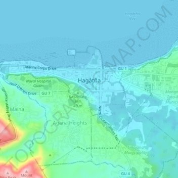 Hagåtña topographic map, elevation, terrain