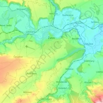 Žatec topographic map, elevation, terrain