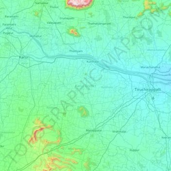 Karur District topographic map, elevation, terrain