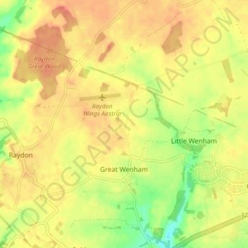 Wenham Magna topographic map, elevation, terrain