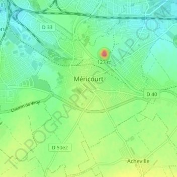 Méricourt topographic map, elevation, terrain
