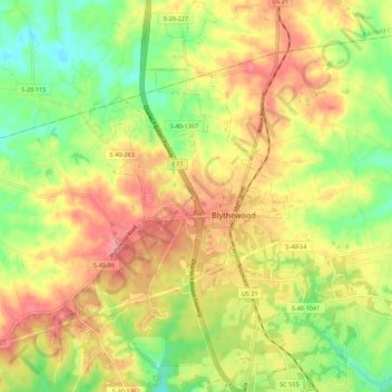 Blythewood topographic map, elevation, terrain