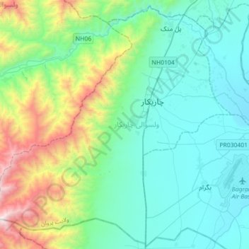 Chaharikar topographic map, elevation, terrain