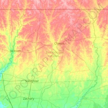 East Feliciana Parish topographic map, elevation, terrain