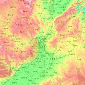 Taiyuan topographic map, elevation, terrain