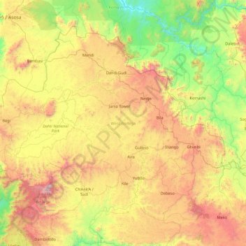 West Wellega topographic map, elevation, terrain