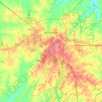 Huntsville topographic map, elevation, terrain