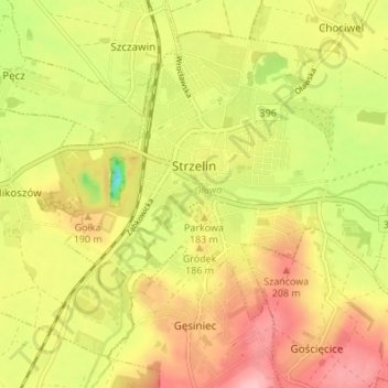 Strzelin topographic map, elevation, terrain