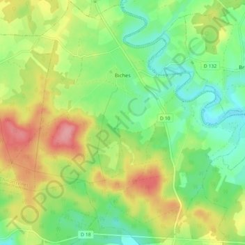 Biches topographic map, elevation, terrain