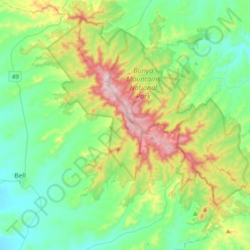 Bunya Mountains topographic map, elevation, terrain