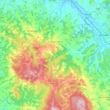 Gambassi Terme topographic map, elevation, terrain