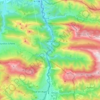 Sarrance topographic map, elevation, terrain