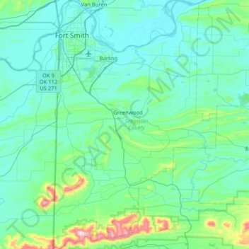 Sebastian County topographic map, elevation, terrain