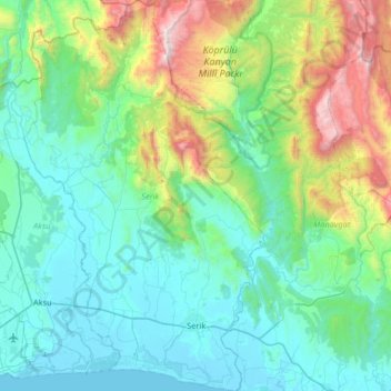 Serik topographic map, elevation, terrain