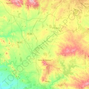 Viana do Alentejo topographic map, elevation, terrain