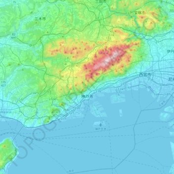 Kobe topographic map, elevation, terrain