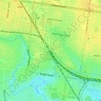 Sunshine topographic map, elevation, terrain